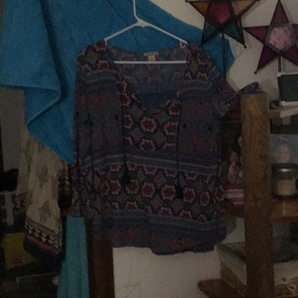 Lucky Brand XL top. Navy with other colors. . Light and comfy. Worn lightly